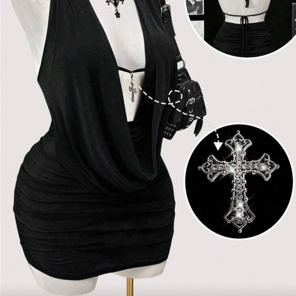 SHEIN Black Backless Cowl Neck Mini Dress